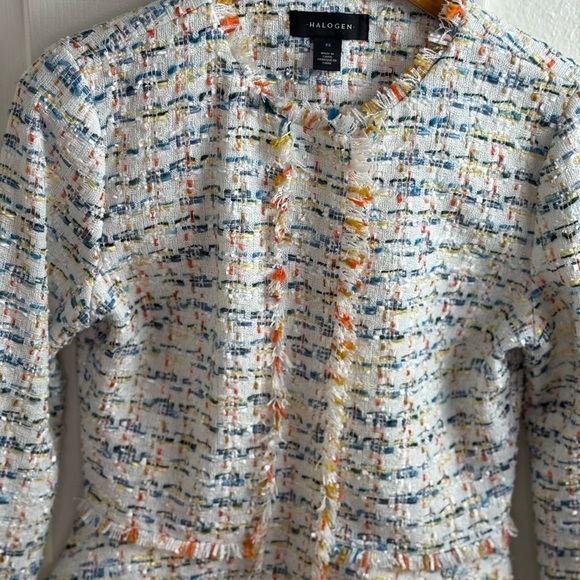 Halogen Nordstrom Button Front Tweed Blazer Jacket Ivory Size XS. - Picture 3 of 15